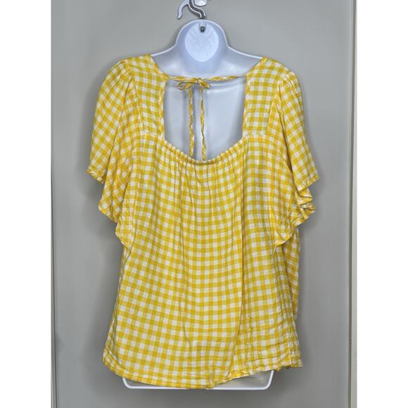 Old Navy Linen Gingham Milkmaid Babydoll Top Womens Plus Size 4X Yellow Peasant - Picture 4 of 13